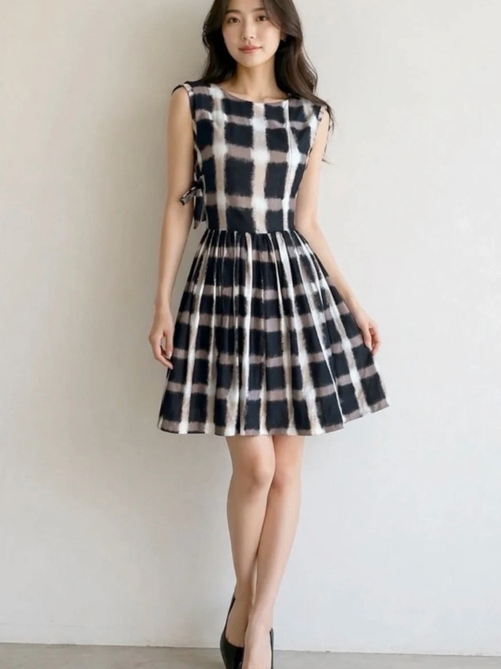 Marc By Marc Jacobs Dress 8 Black Artsy Check Wrap Fit & Flare Silk Cotton Party